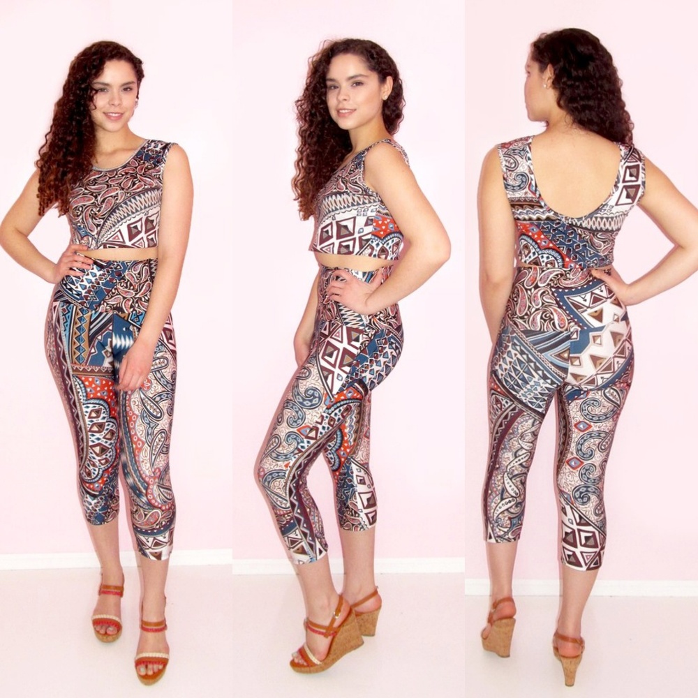 High Waist Capris and Crop Top Set Made USA